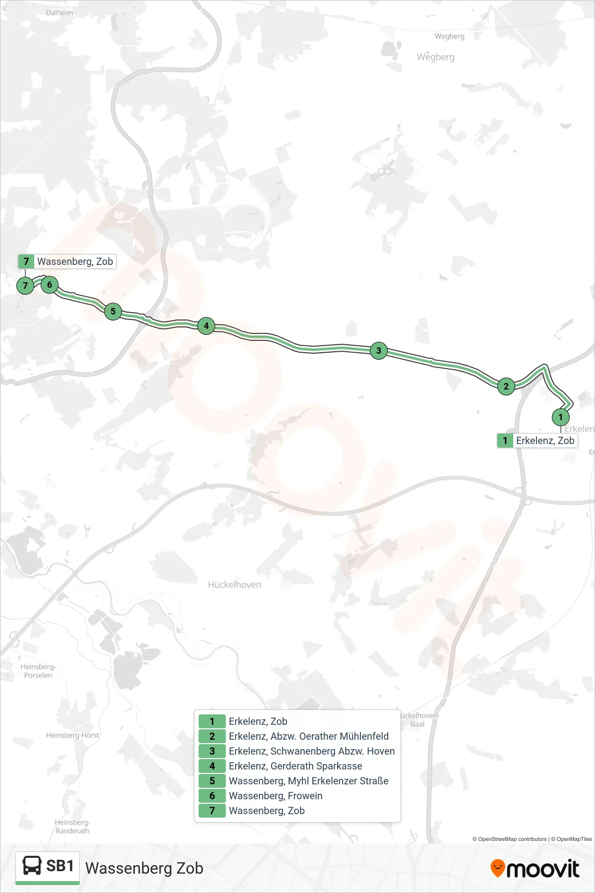 Linie SB1 (Bus) Richtung Wassenberg Zob: Route und Haltestellen auf der Karte