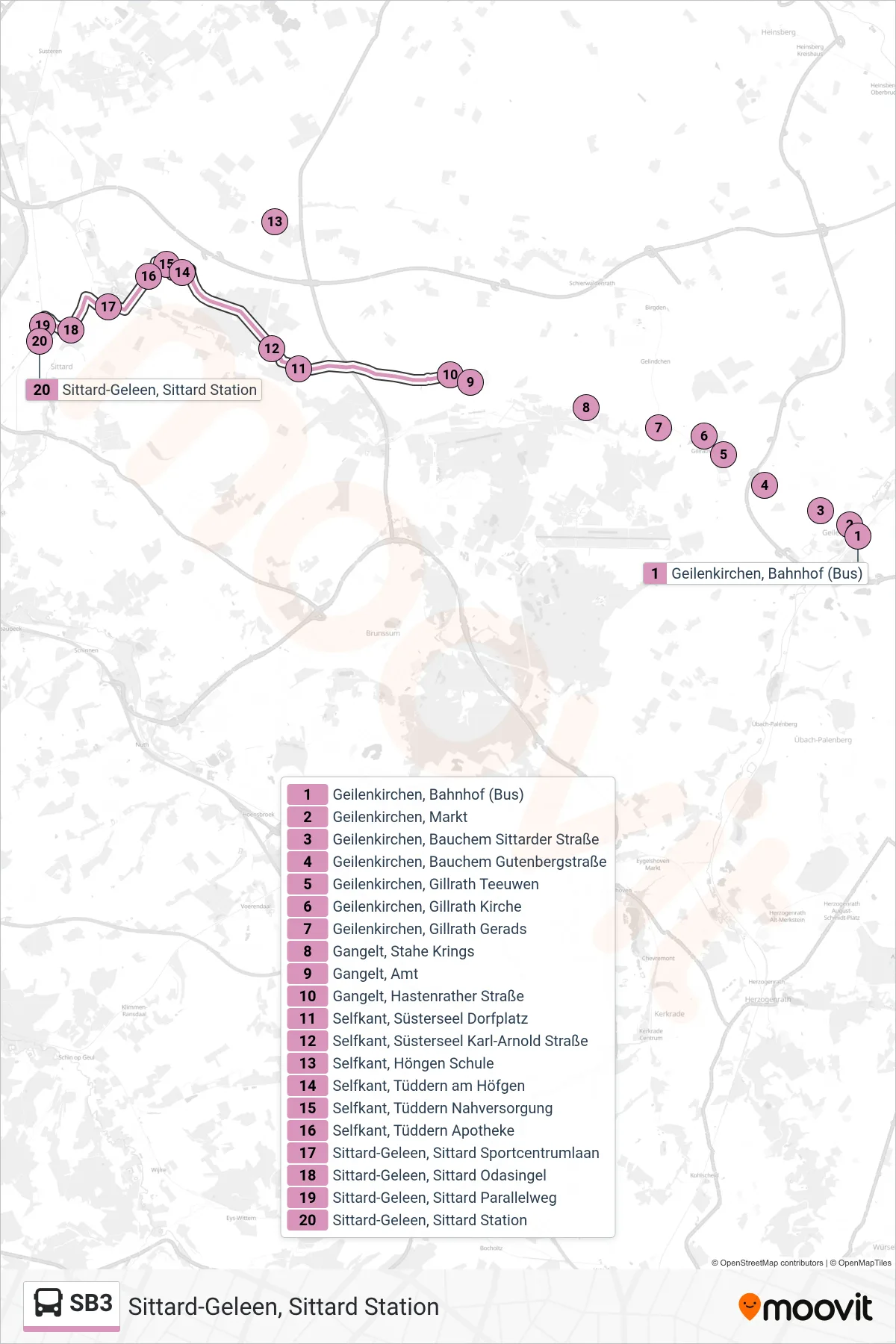 Linie SB3 (Bus) Richtung Sittard-Geleen, Sittard Station: Route und Haltestellen auf der Karte