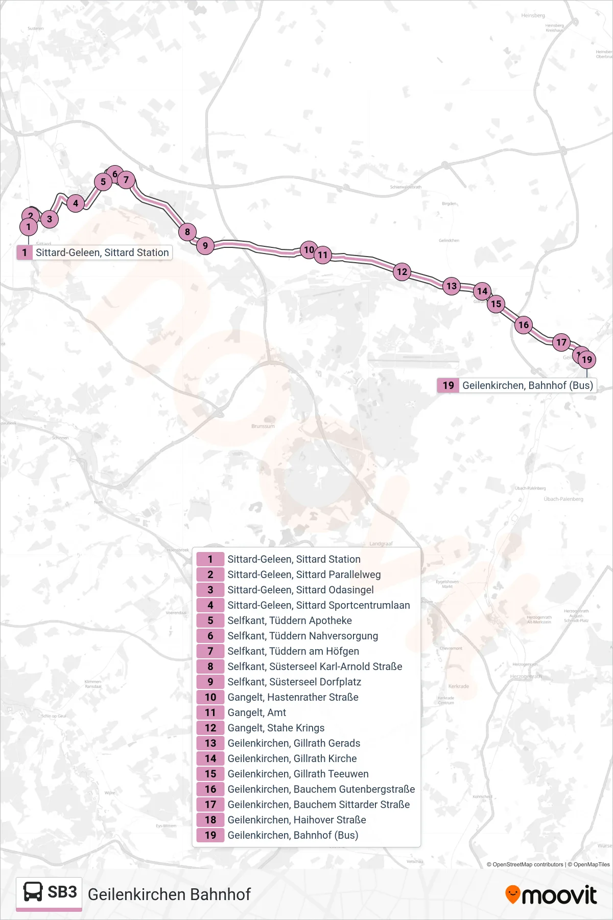 Linie SB3 (Bus) Richtung Geilenkirchen  Bahnhof: Route und Haltestellen auf der Karte
