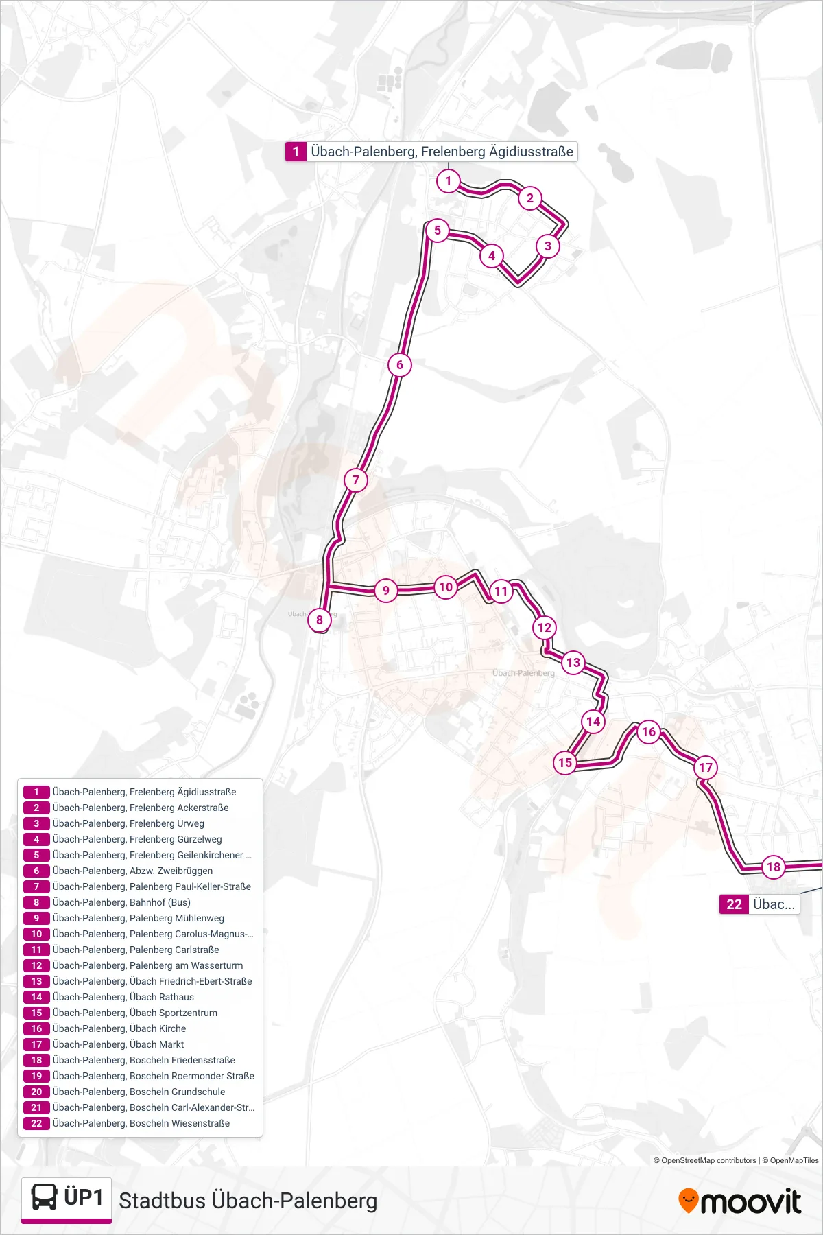 Linie ÜP1 (Bus) Richtung Stadtbus Übach-Palenberg: Route und Haltestellen auf der Karte
