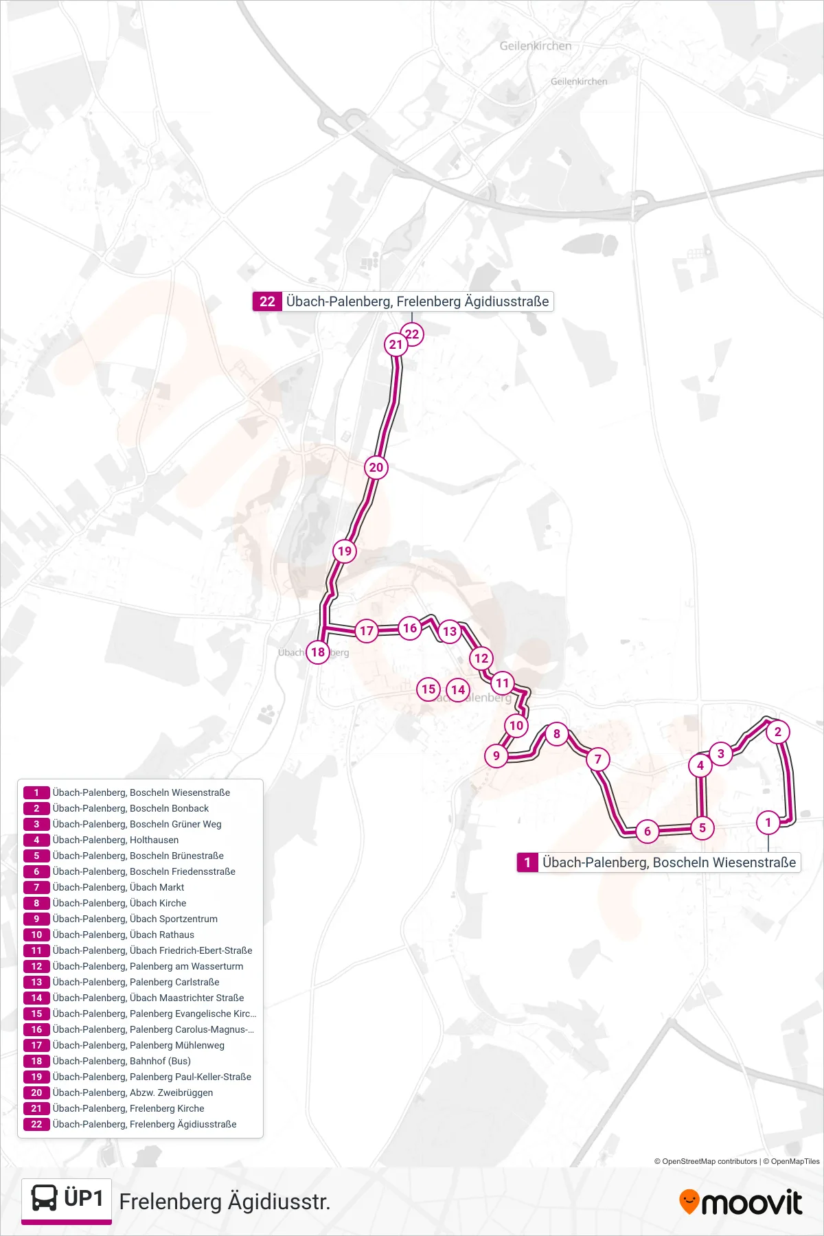 Linie ÜP1 (Bus) Richtung Frelenberg Ägidiusstr.: Route und Haltestellen auf der Karte