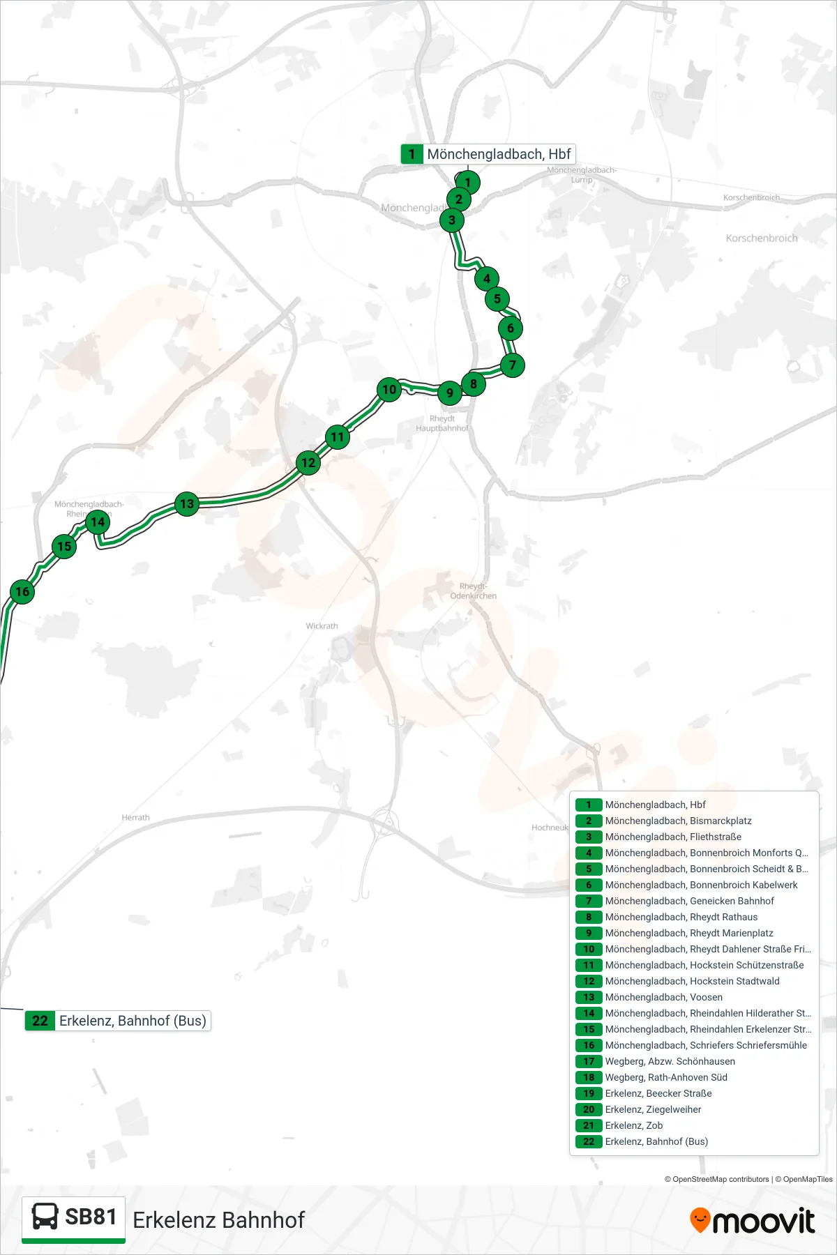 Linie SB81 (Bus) Richtung Erkelenz Bahnhof: Route und Haltestellen auf der Karte