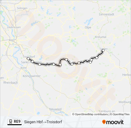 Поезд RE9: карта маршрута