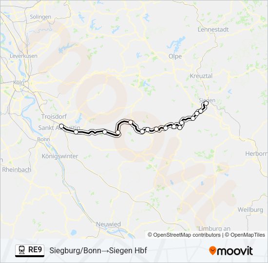 Поезд RE9: карта маршрута