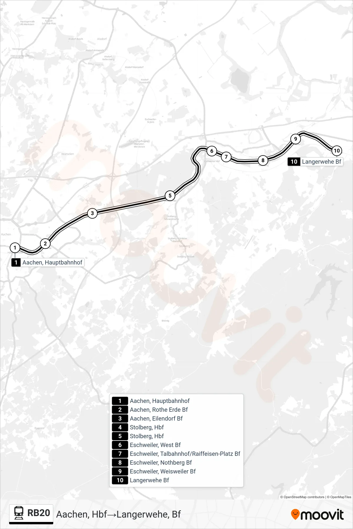 Linie RB20 (Bahn) Richtung Aachen, Hbf→Langerwehe, Bf: Route und Haltestellen auf der Karte