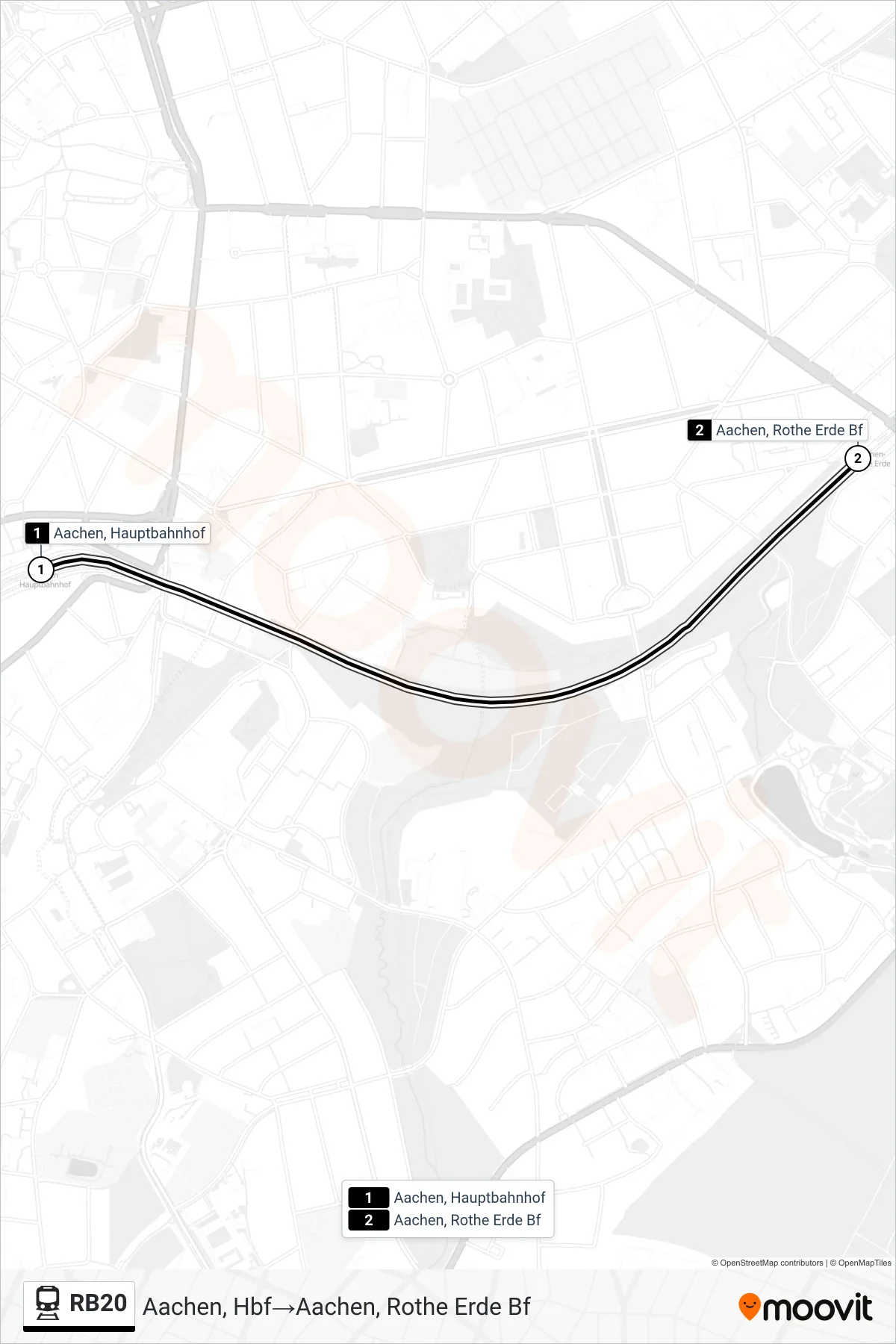 Linie RB20 (Bahn) Richtung Aachen, Hbf‎→Aachen, Rothe Erde Bf: Route und Haltestellen auf der Karte