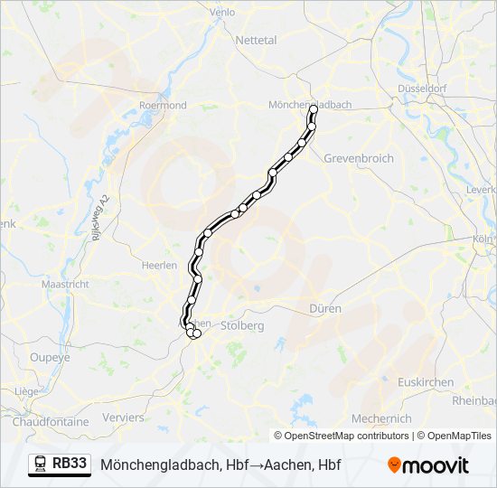 Поезд RB33: карта маршрута