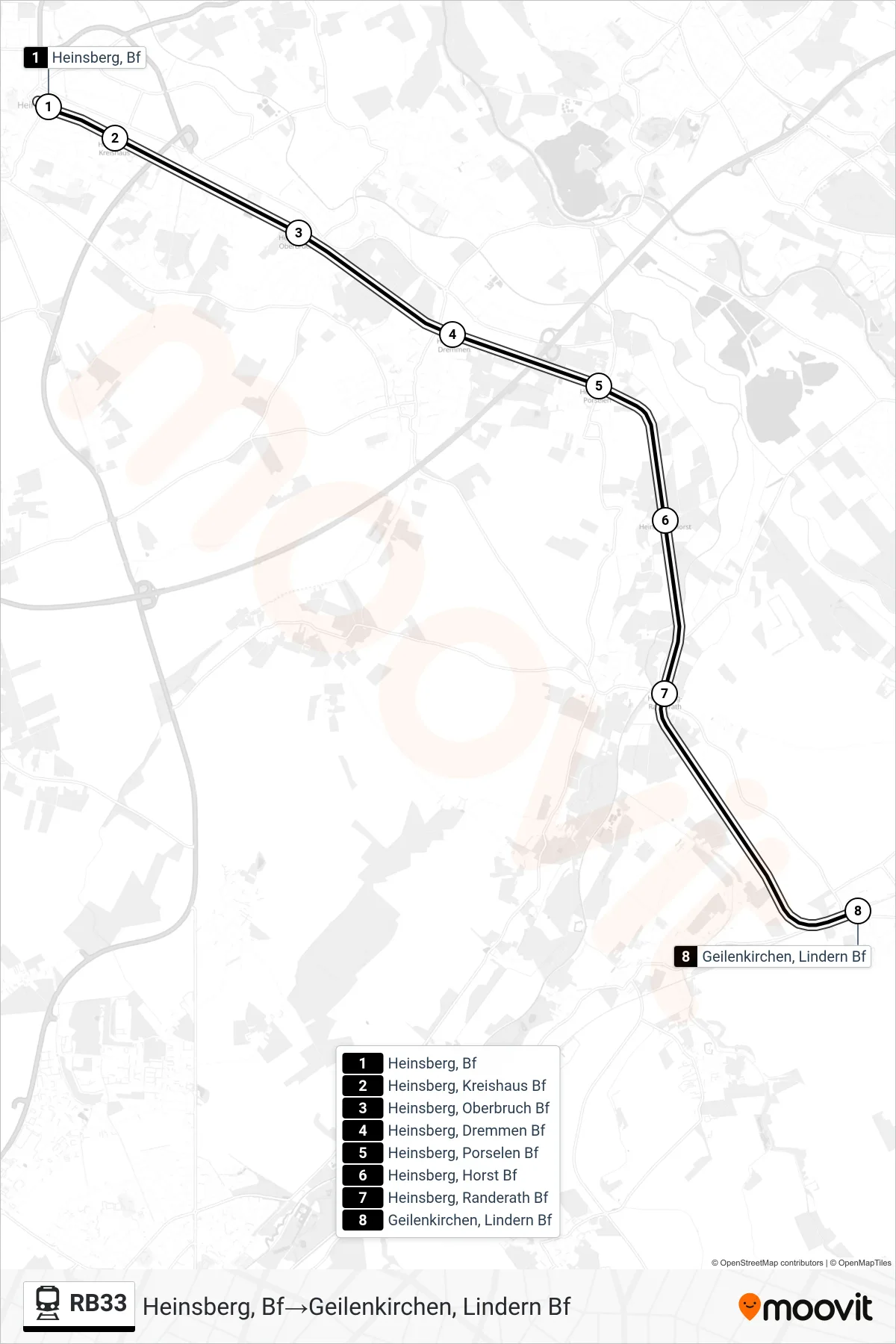 Linie RB33 (Bahn) Richtung Heinsberg, Bf→Geilenkirchen, Lindern Bf: Route und Haltestellen auf der Karte