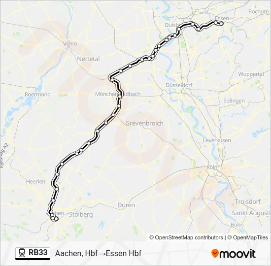 Поезд RB33: карта маршрута