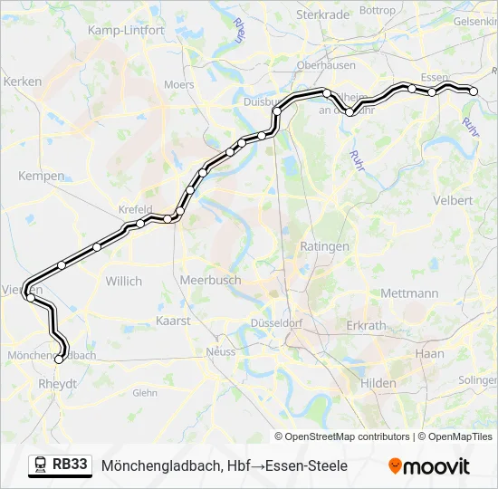 Поезд RB33: карта маршрута
