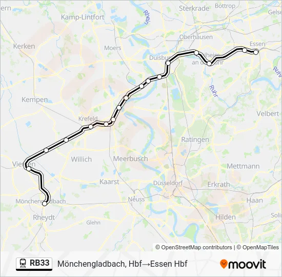 Поезд RB33: карта маршрута