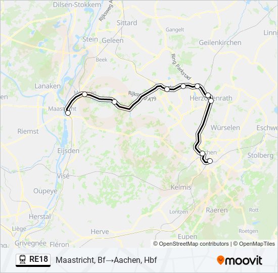 Поезд RE18: карта маршрута