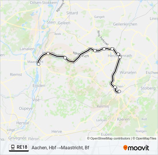 Поезд RE18: карта маршрута