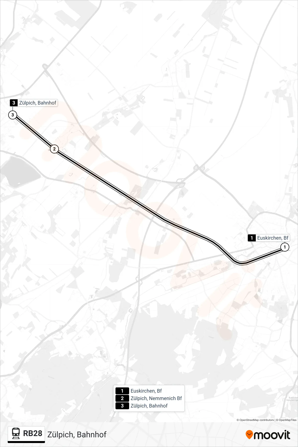 Linie RB28 (Bahn) Richtung Zülpich, Bahnhof: Route und Haltestellen auf der Karte