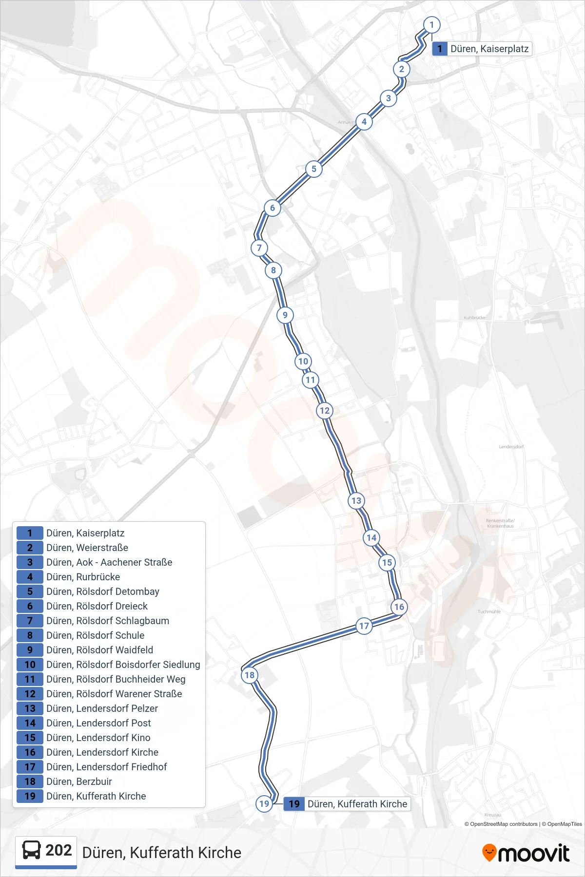 Linie 202 (Bus) Richtung Düren, Kufferath Kirche: Route und Haltestellen auf der Karte