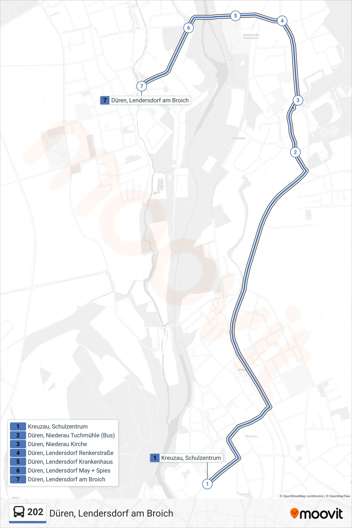 Linie 202 (Bus) Richtung Düren, Lendersdorf am Broich: Route und Haltestellen auf der Karte