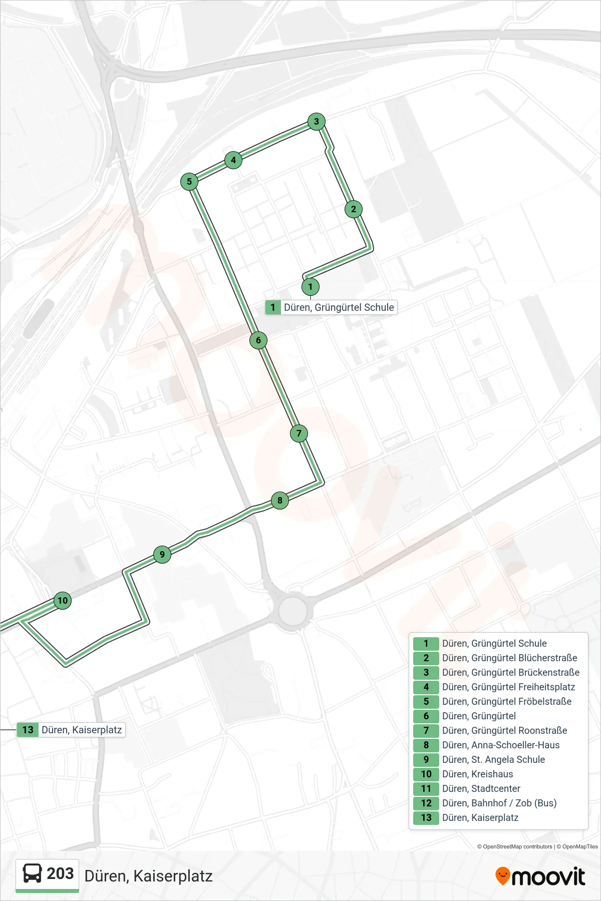Linie 203 (Bus) Richtung Düren, Kaiserplatz: Route und Haltestellen auf der Karte