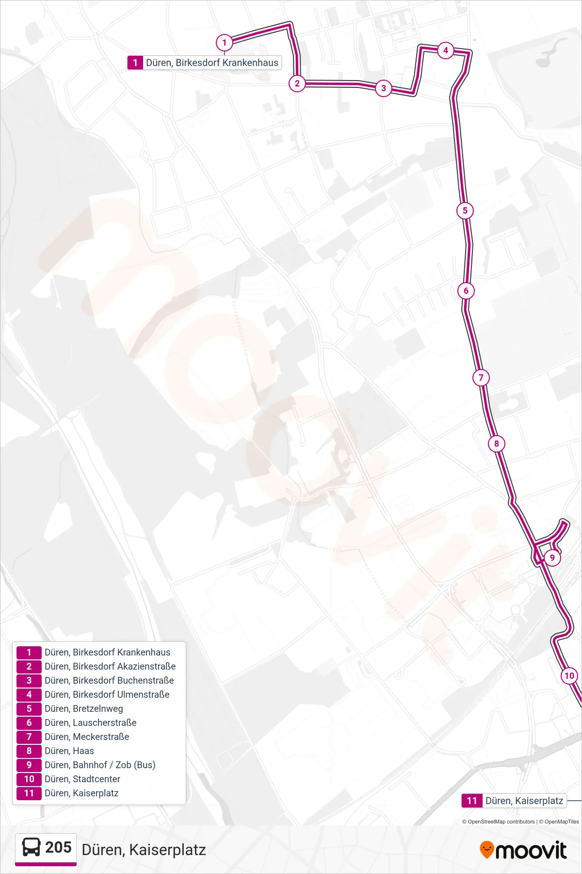 Linie 205 (Bus) Richtung Düren, Kaiserplatz: Route und Haltestellen auf der Karte