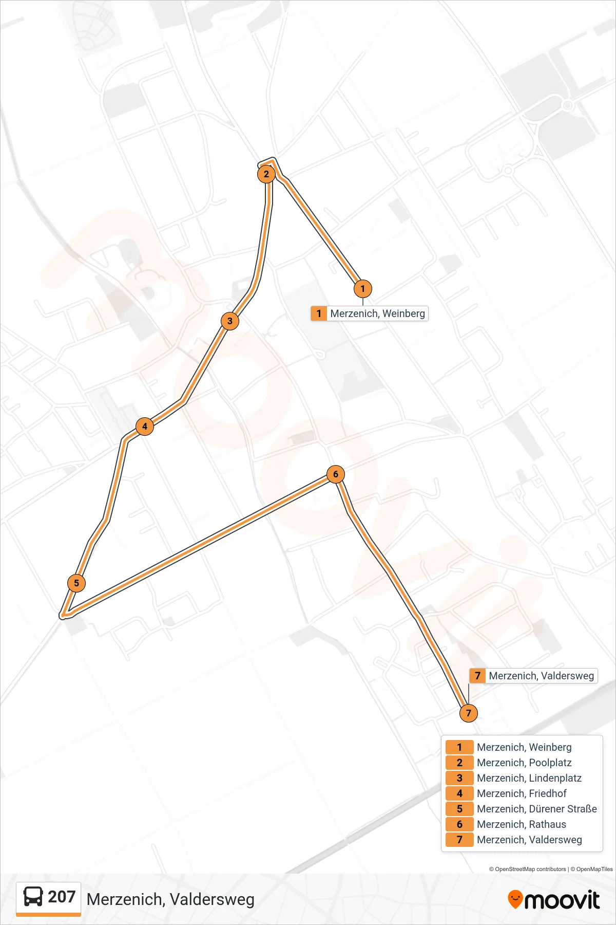 Linie 207 (Bus) Richtung Merzenich, Valdersweg: Route und Haltestellen auf der Karte