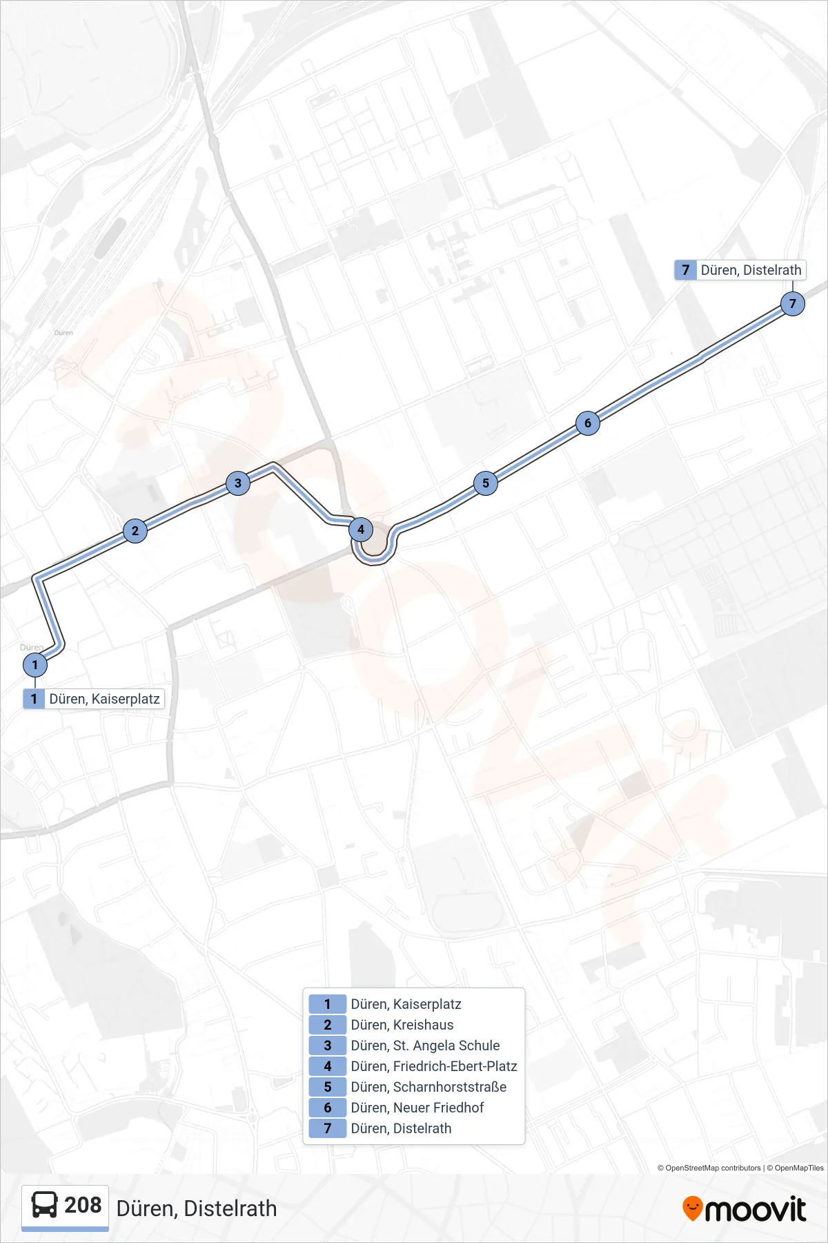 Linie 208 (Bus) Richtung Düren, Distelrath: Route und Haltestellen auf der Karte