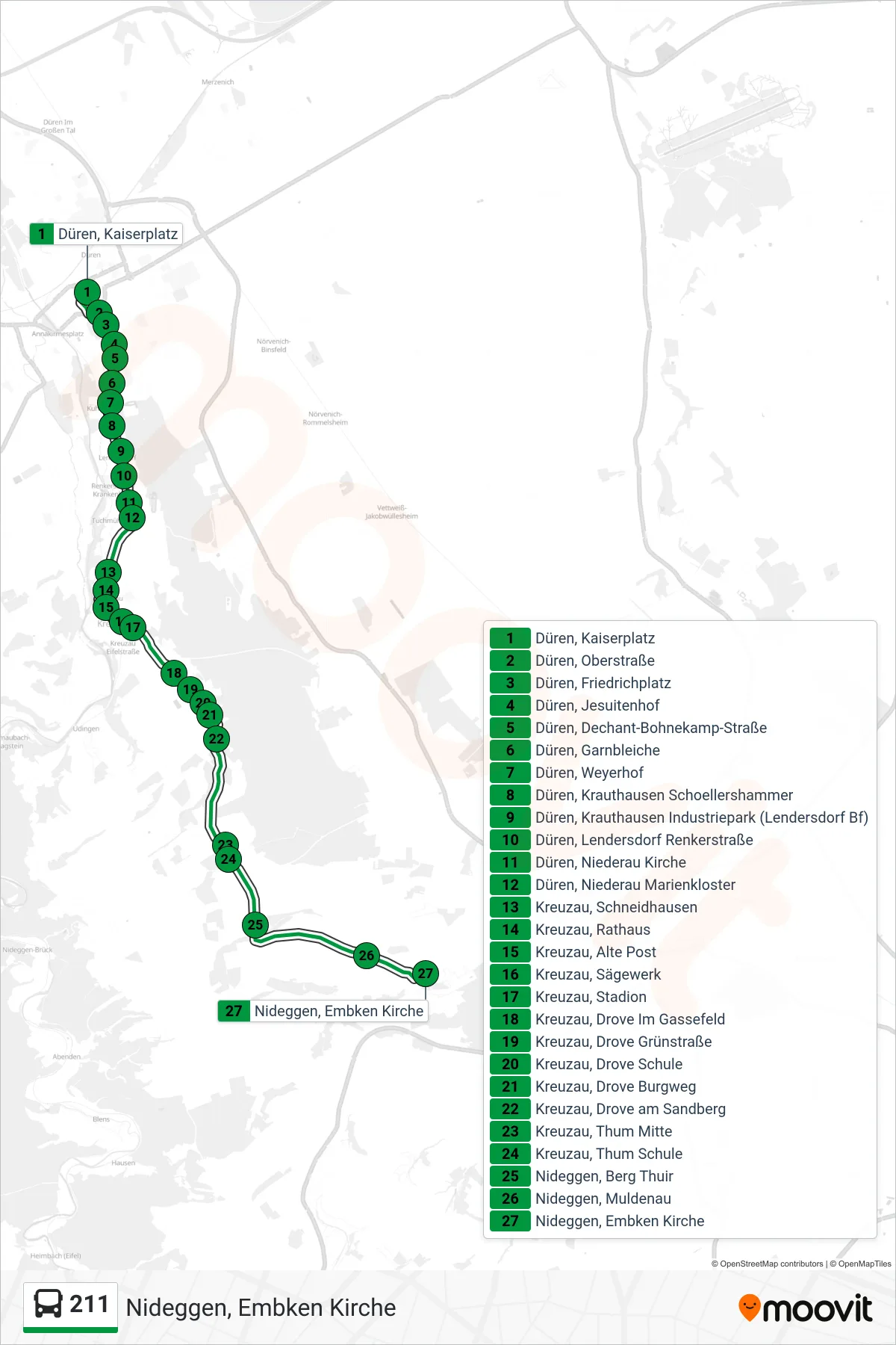 211 bus Line (Nideggen, Embken Kirche) route and stops on a map