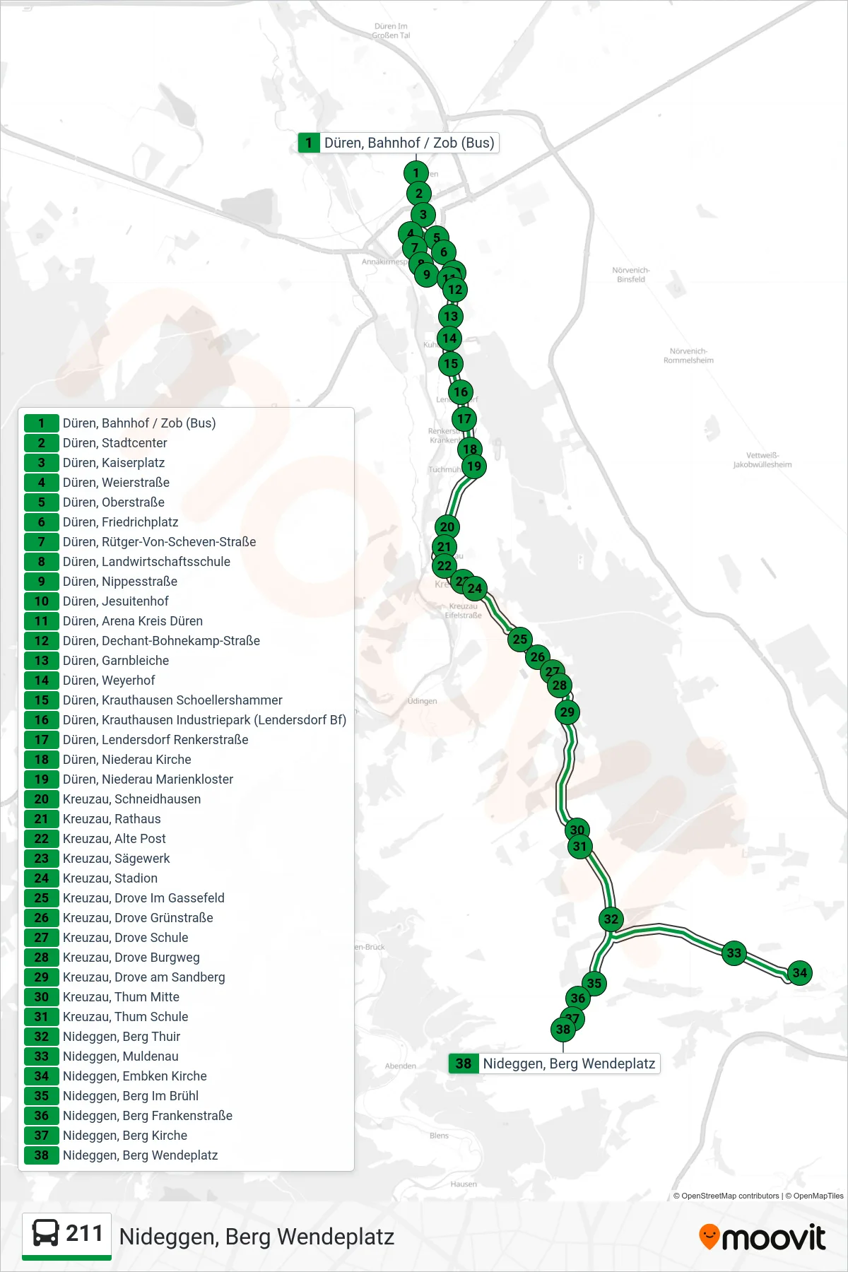 Linie 211 (Bus) Richtung Nideggen, Berg Wendeplatz: Route und Haltestellen auf der Karte
