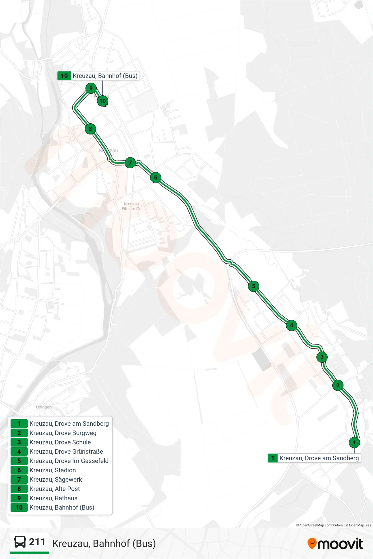 Linie 211 (Bus) Richtung Kreuzau, Bahnhof (Bus): Route und Haltestellen auf der Karte