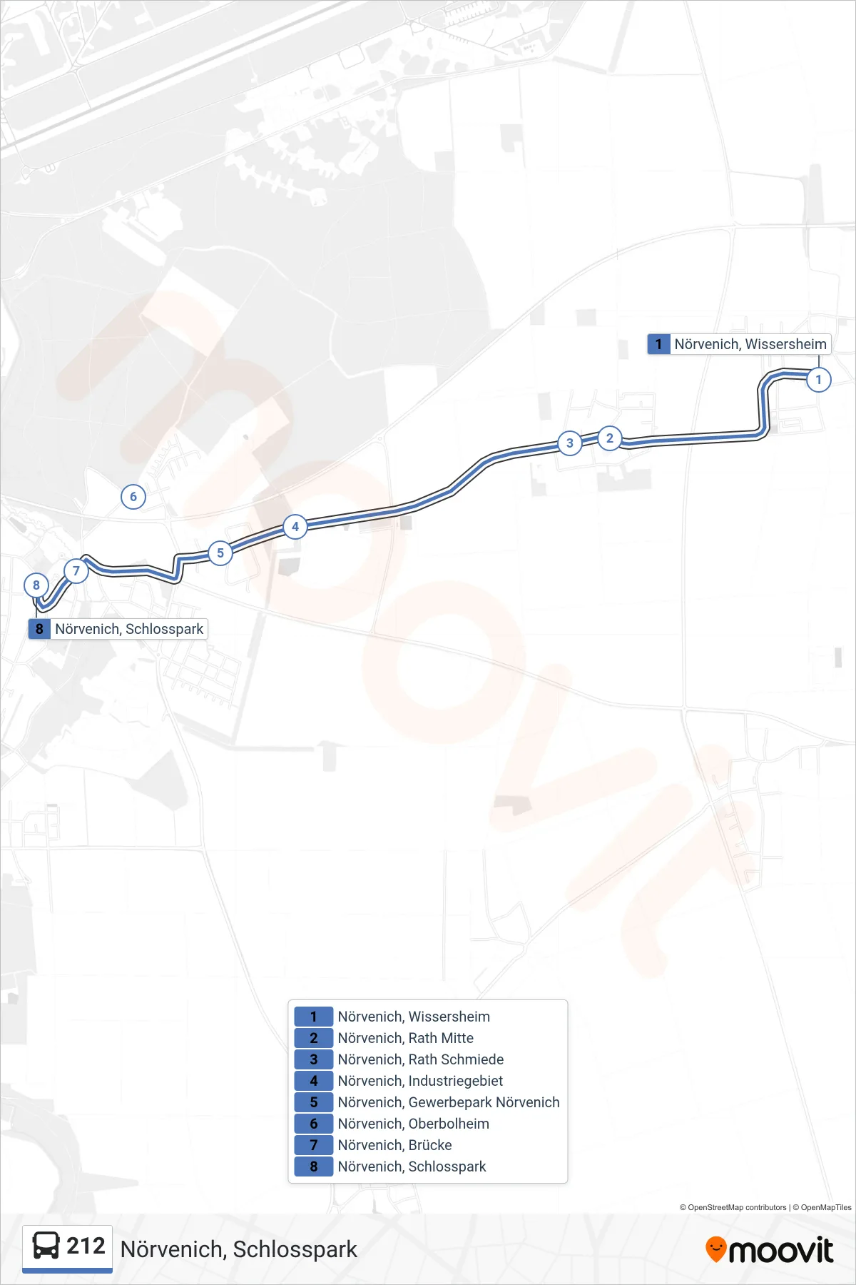 Linie 212 (Bus) Richtung Nörvenich, Schlosspark: Route und Haltestellen auf der Karte