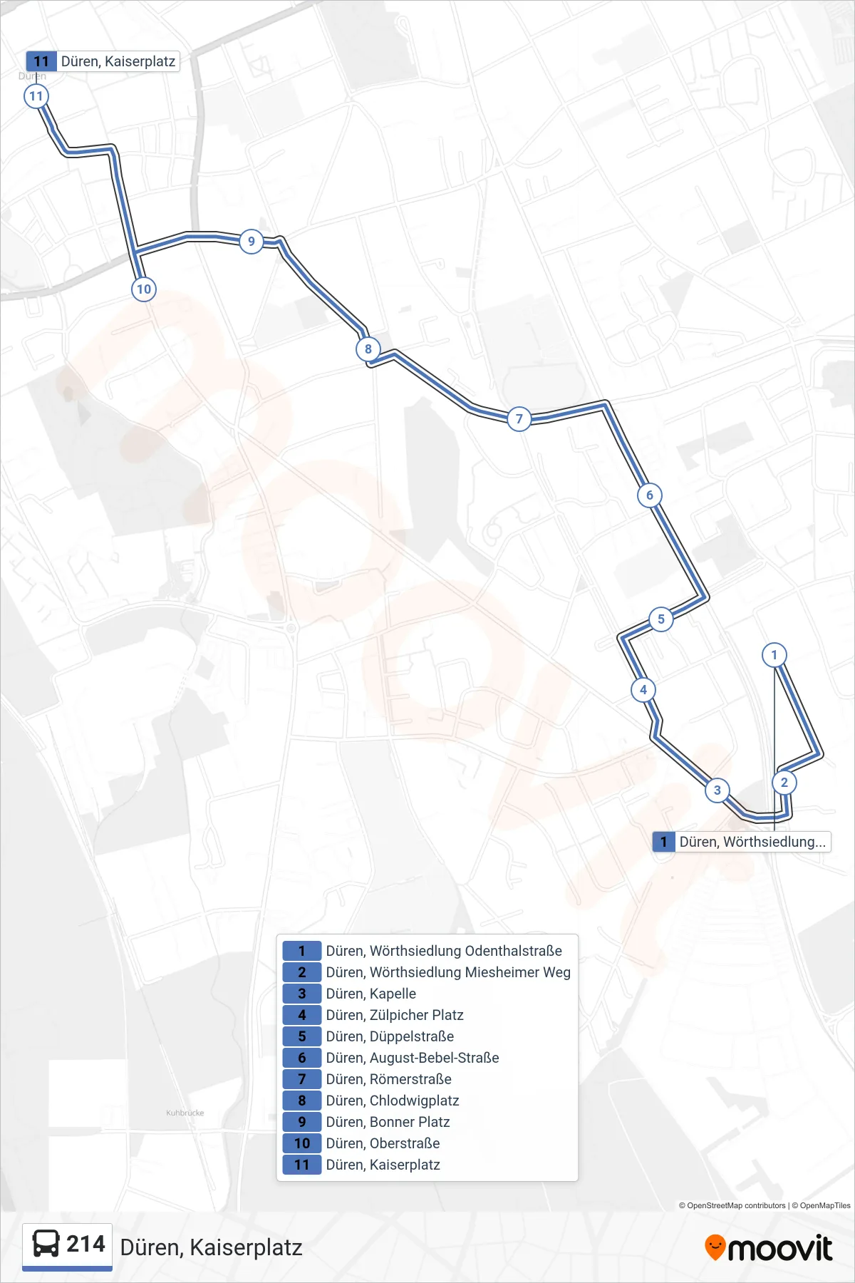 Linie 214 (Bus) Richtung Düren, Kaiserplatz: Route und Haltestellen auf der Karte