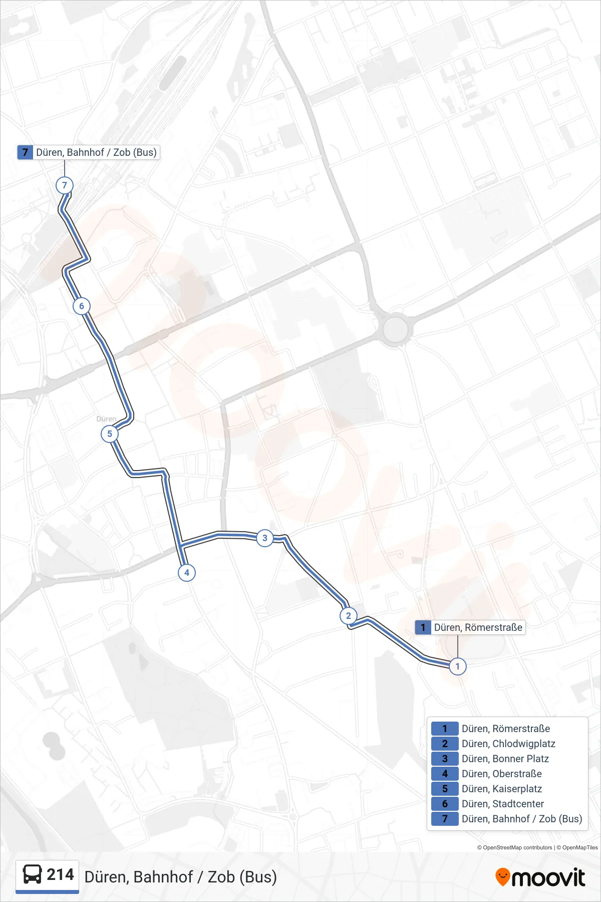 Linie 214 (Bus) Richtung Düren, Bahnhof / Zob (Bus): Route und Haltestellen auf der Karte