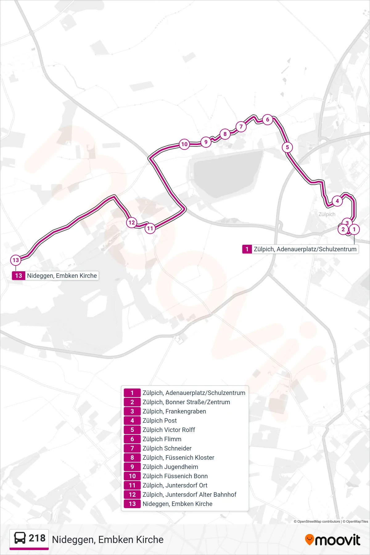 Linie 218 (Bus) Richtung Nideggen, Embken Kirche: Route und Haltestellen auf der Karte