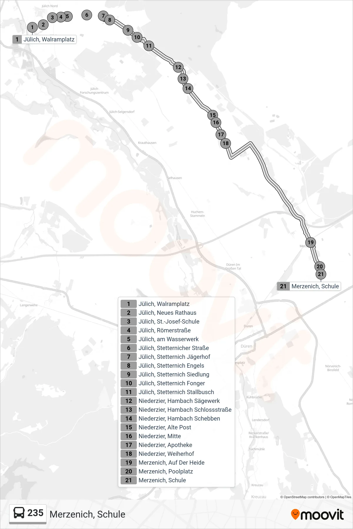 Linie 235 (Bus) Richtung Merzenich, Schule: Route und Haltestellen auf der Karte