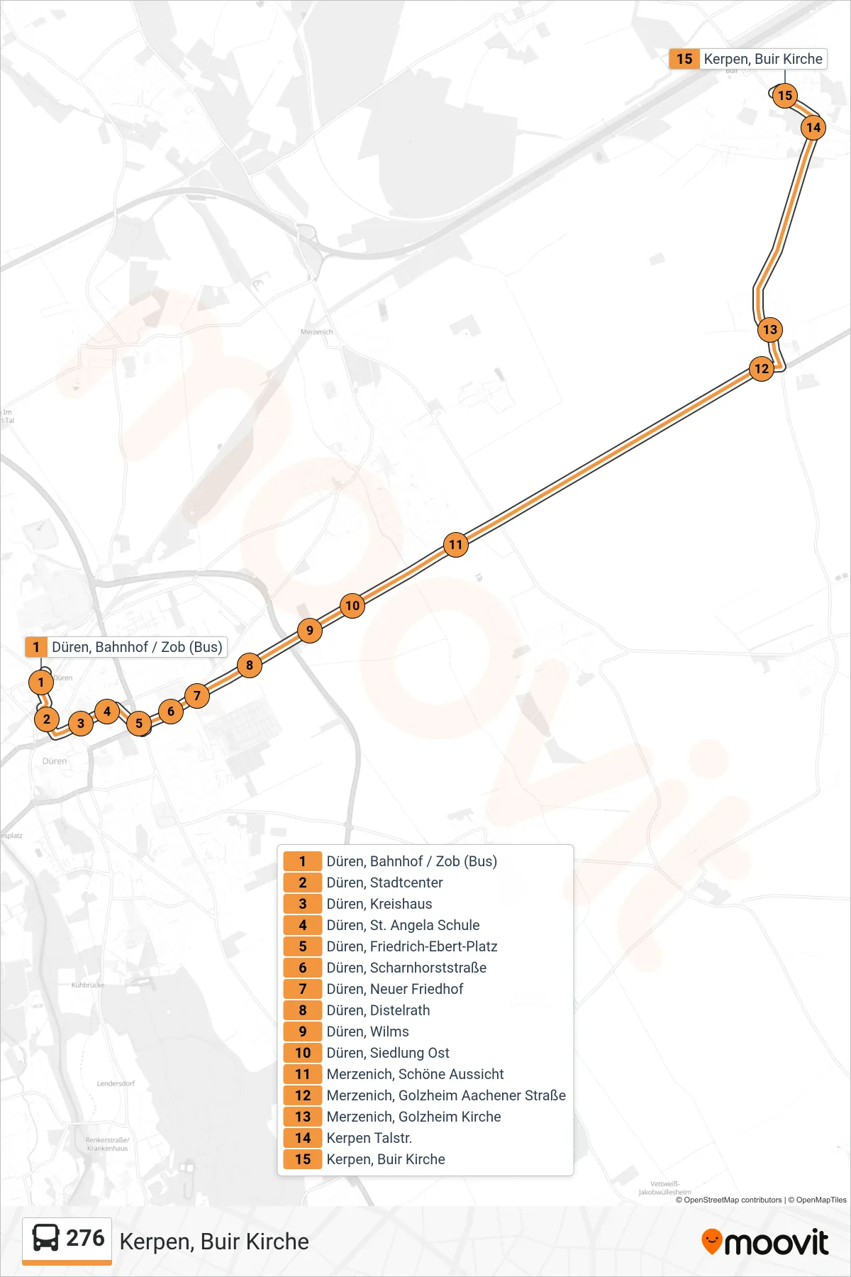 276 bus Line (Kerpen, Buir Kirche) route and stops on a map