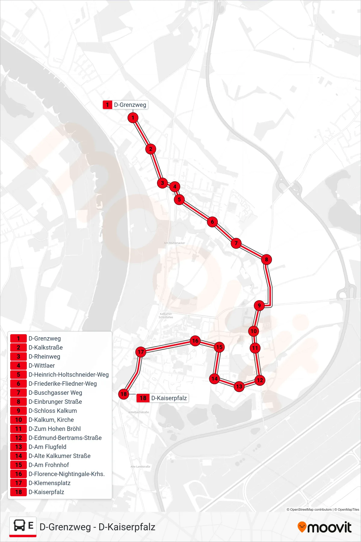 Linie E (Bus) Richtung D-Kaiserpfalz: Route und Haltestellen auf der Karte