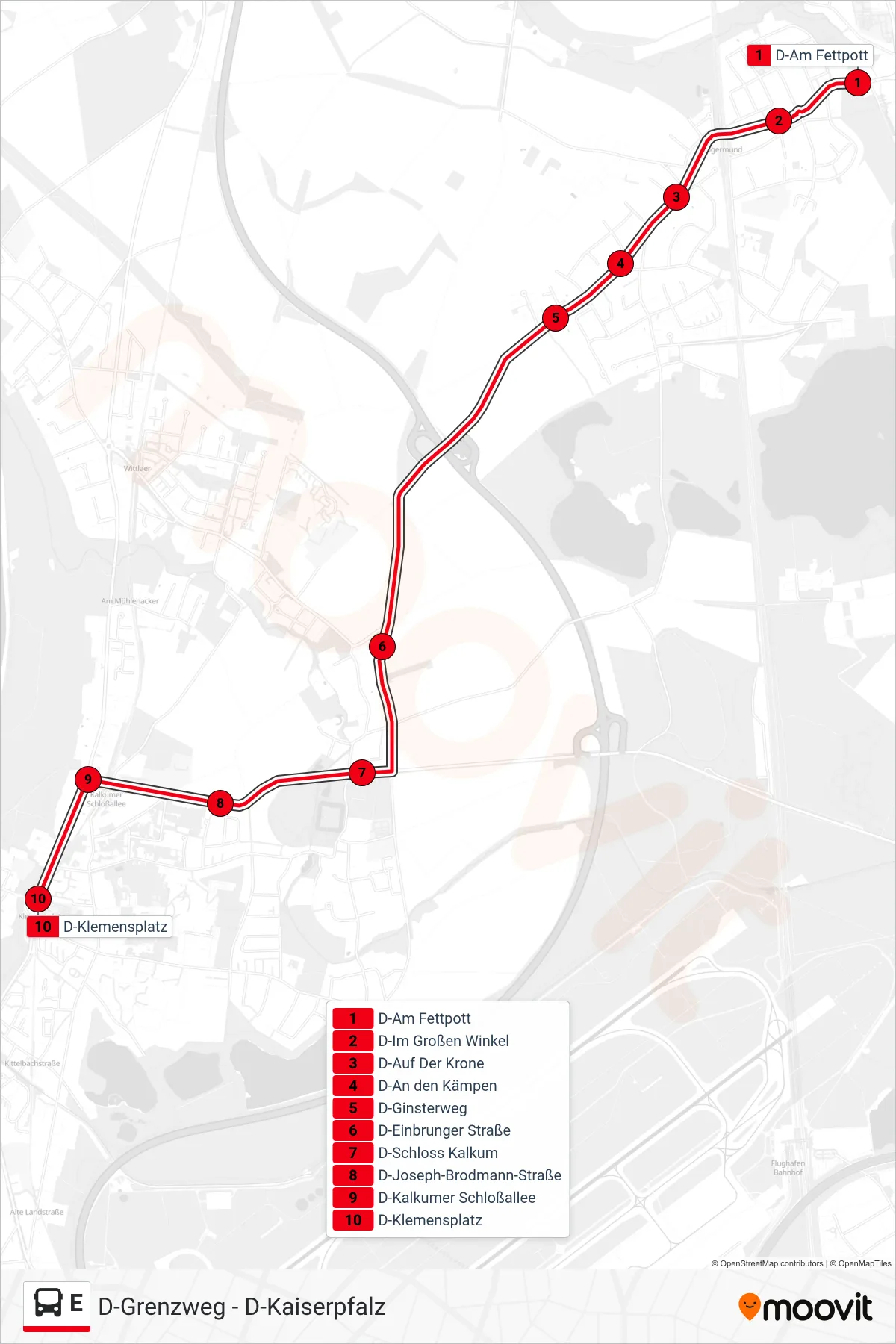 Linie E (Bus) Richtung D-Klemensplatz: Route und Haltestellen auf der Karte