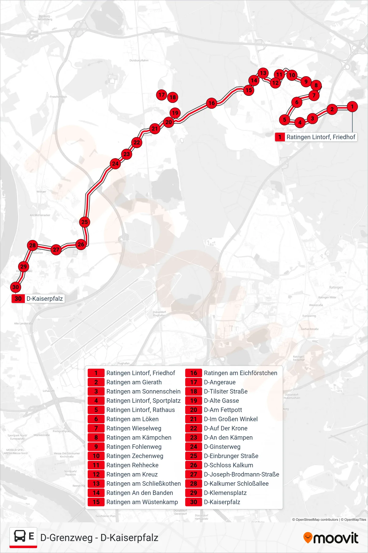Linie E (Bus) Richtung D-Kaiserpfalz: Route und Haltestellen auf der Karte