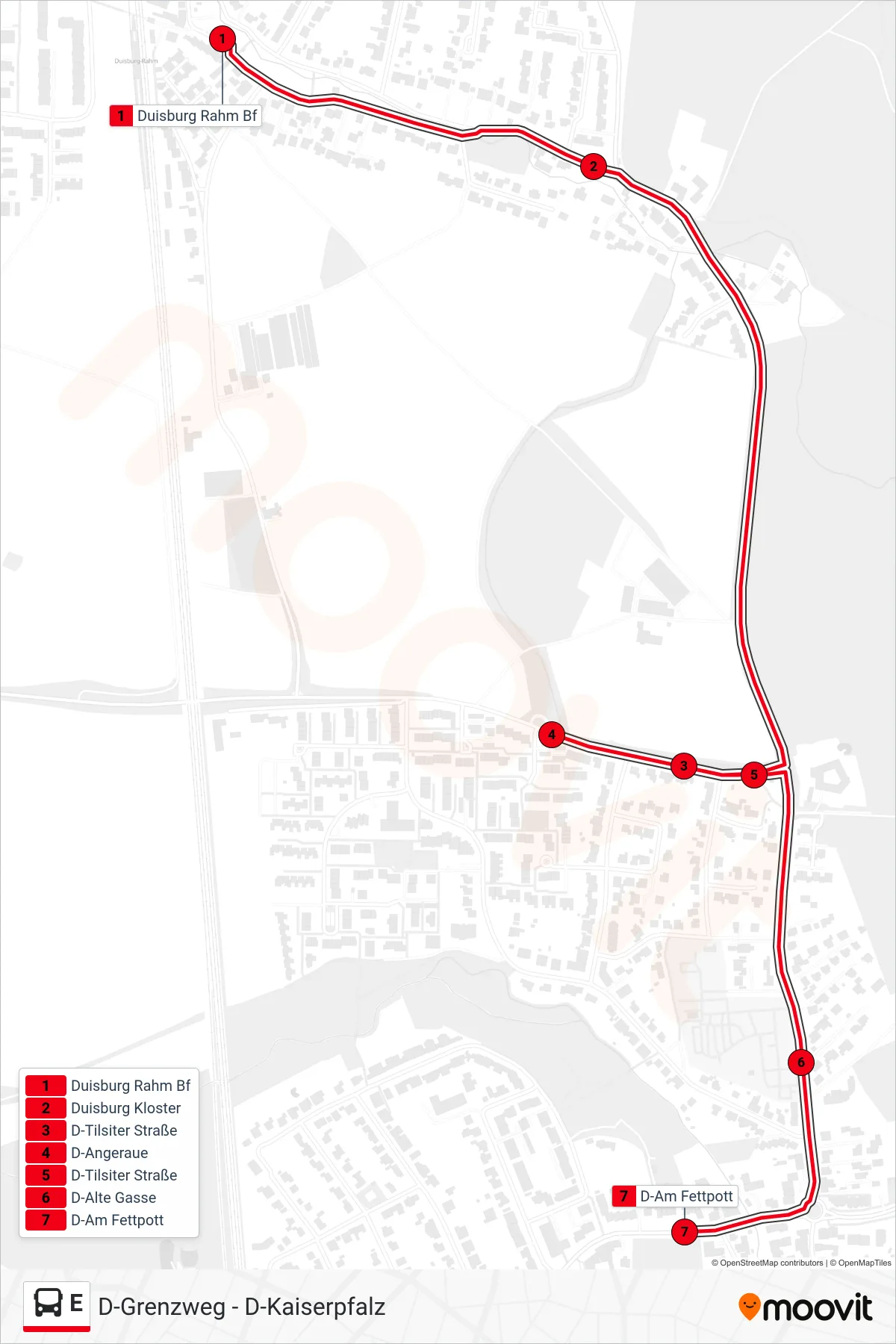 Linie E (Bus) Richtung D-Am Fettpott: Route und Haltestellen auf der Karte