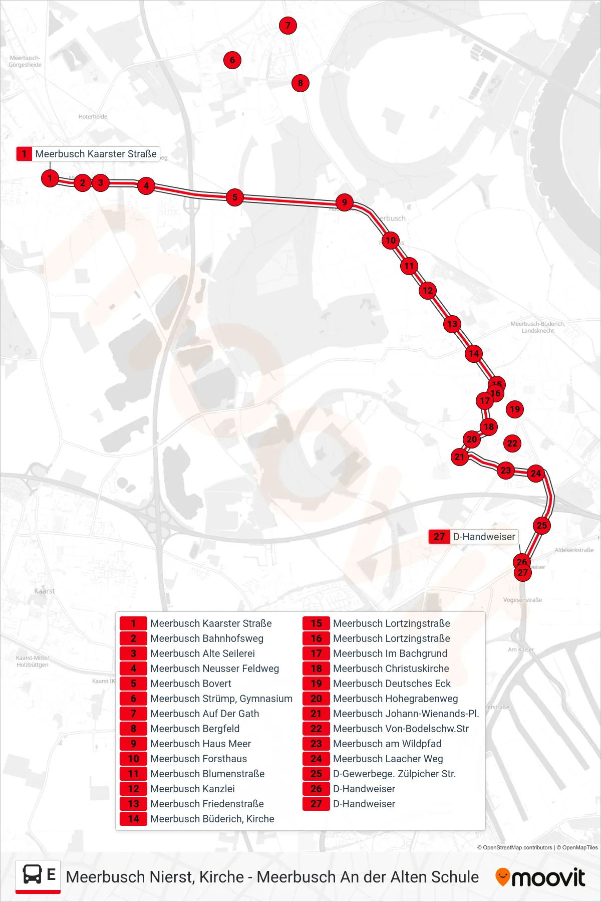 Linie E (Bus) Richtung D-Handweiser: Route und Haltestellen auf der Karte