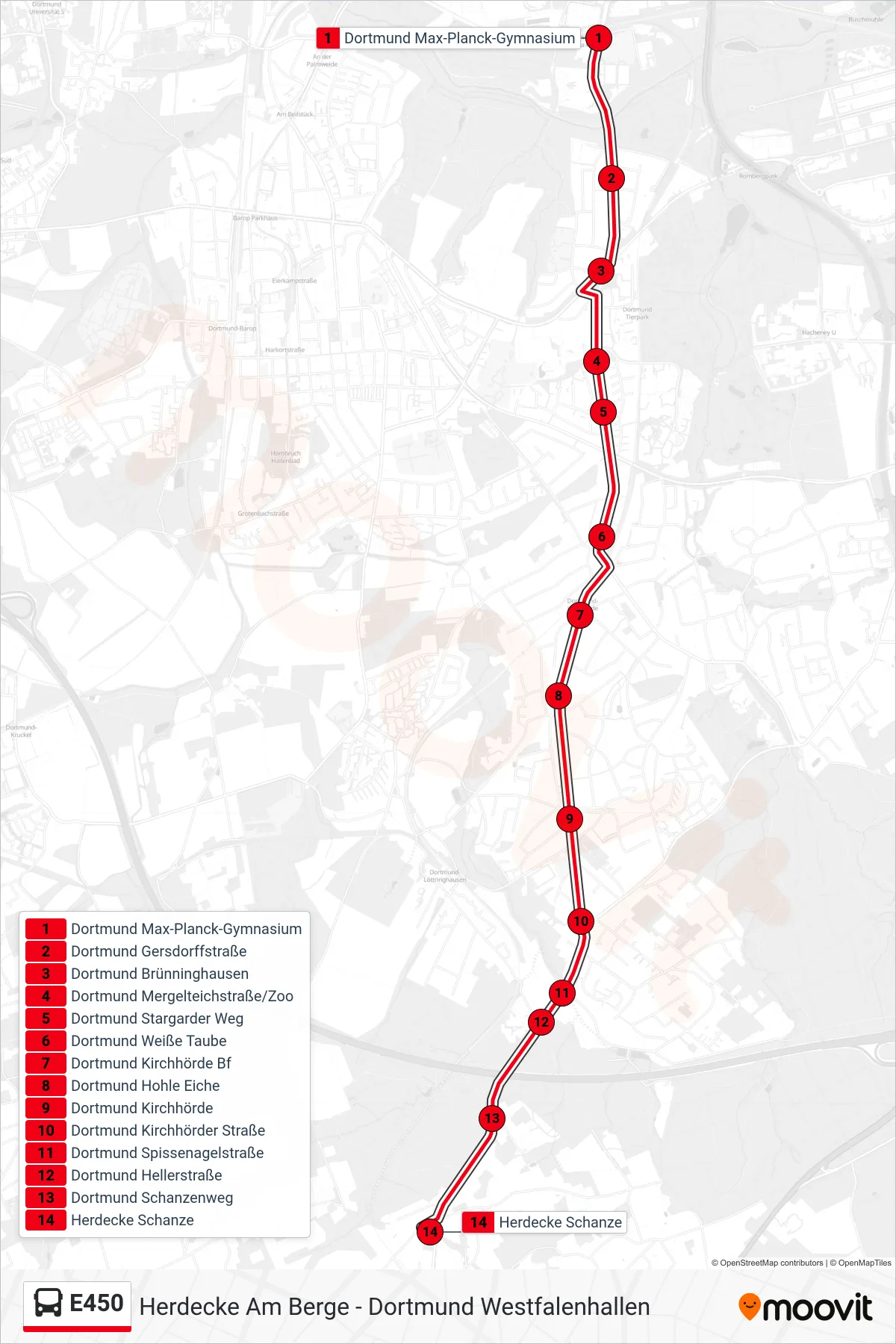 Linie E450 (Bus) Richtung Herdecke Schanze: Route und Haltestellen auf der Karte