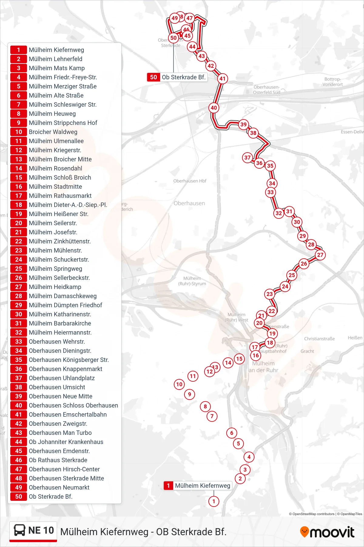 NE 10 bus Line (Ob Sterkrade Bf.) route and stops on a map