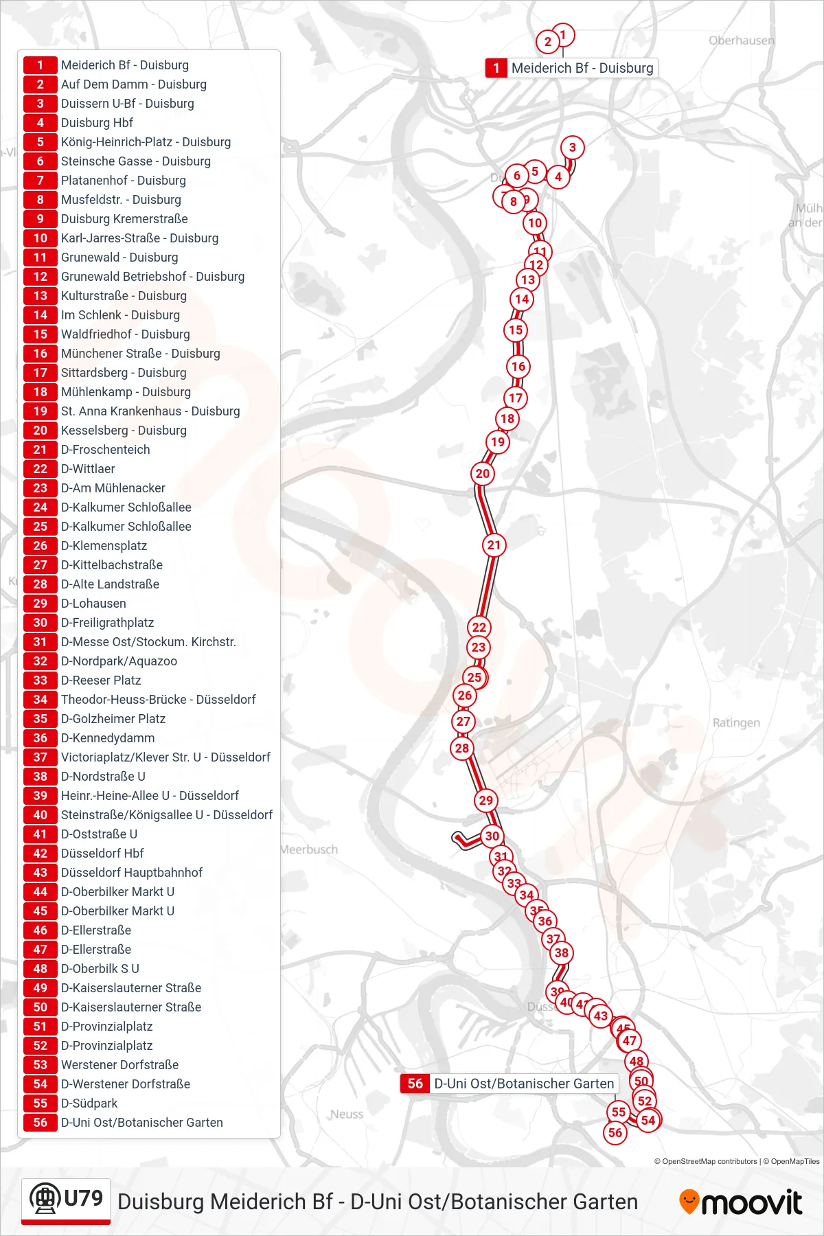 Linie U79 (U-Bahn) Richtung D-Uni Ost/Botanischer Garten: Route und Haltestellen auf der Karte