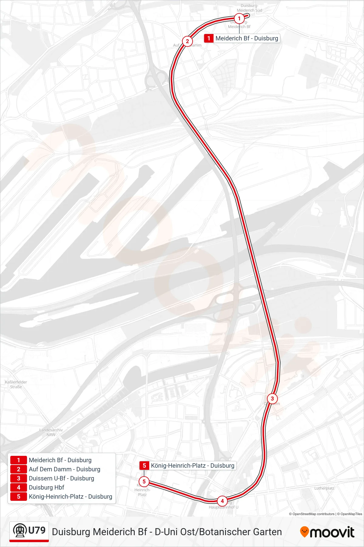 Linie U79 (U-Bahn) Richtung Duisburg König-Heinrich-Platz: Route und Haltestellen auf der Karte