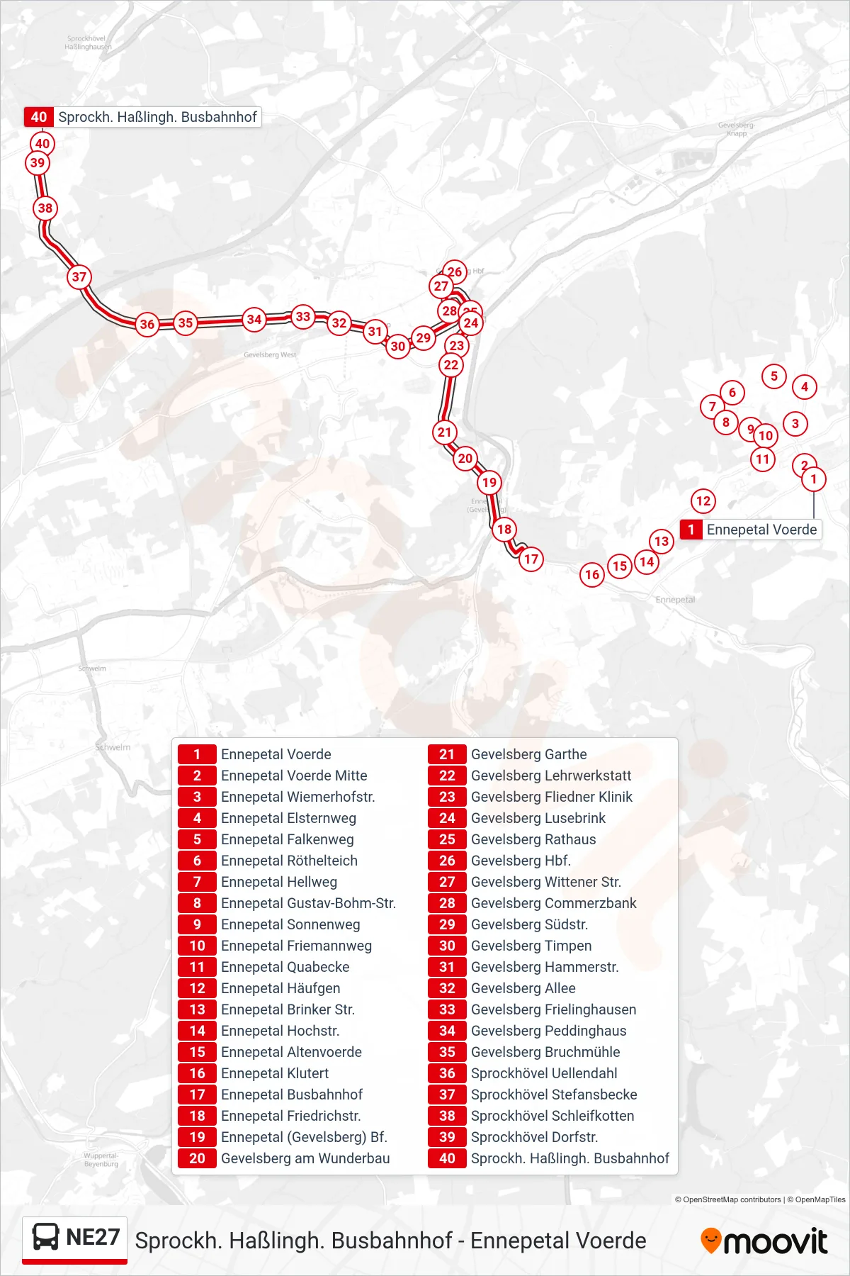 NE27 bus Line (Sprockh. Haßlingh. Busbahnhof) route and stops on a map