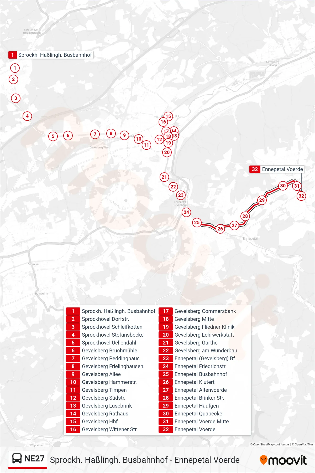 Linie NE27 (Bus) Richtung Ennepetal Voerde: Route und Haltestellen auf der Karte