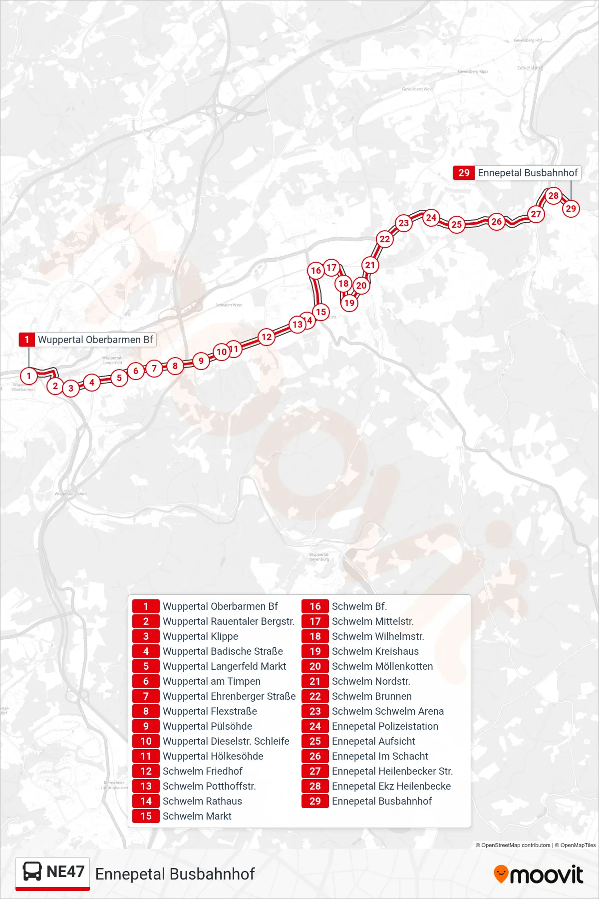 Linie NE47 (Bus) Richtung Ennepetal Busbahnhof: Route und Haltestellen auf der Karte