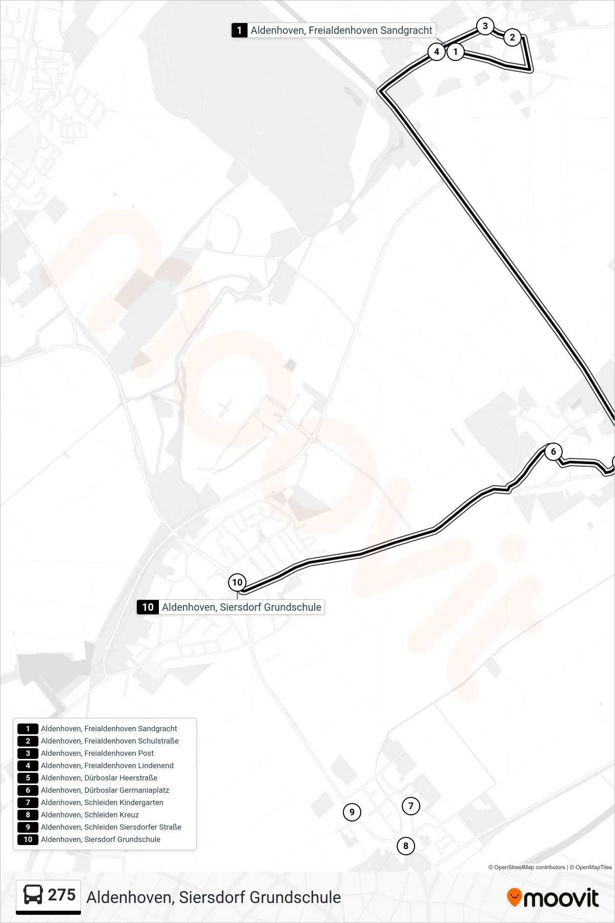 Linie 275 (Bus) Richtung Aldenhoven, Siersdorf Grundschule: Route und Haltestellen auf der Karte