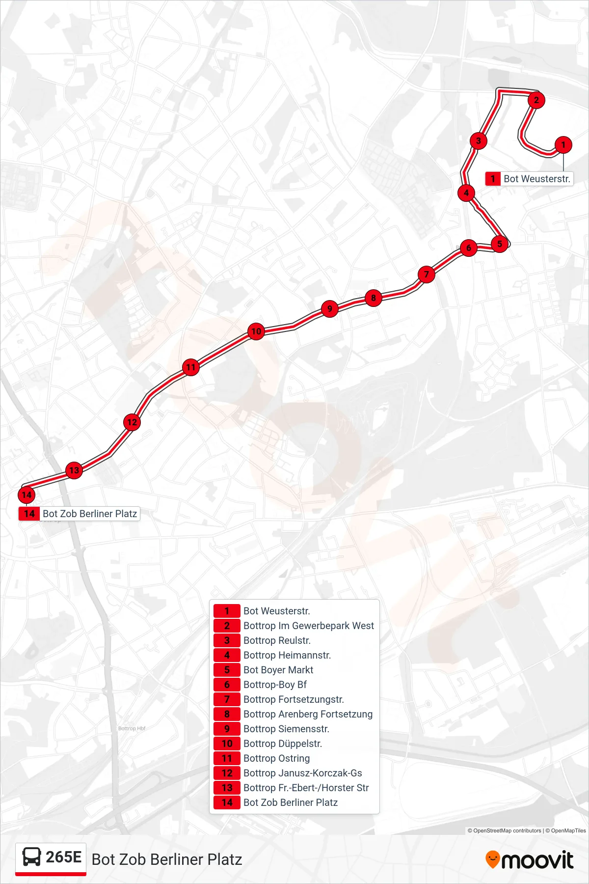 Linie 265E (Bus) Richtung Bot Zob Berliner Platz: Route und Haltestellen auf der Karte