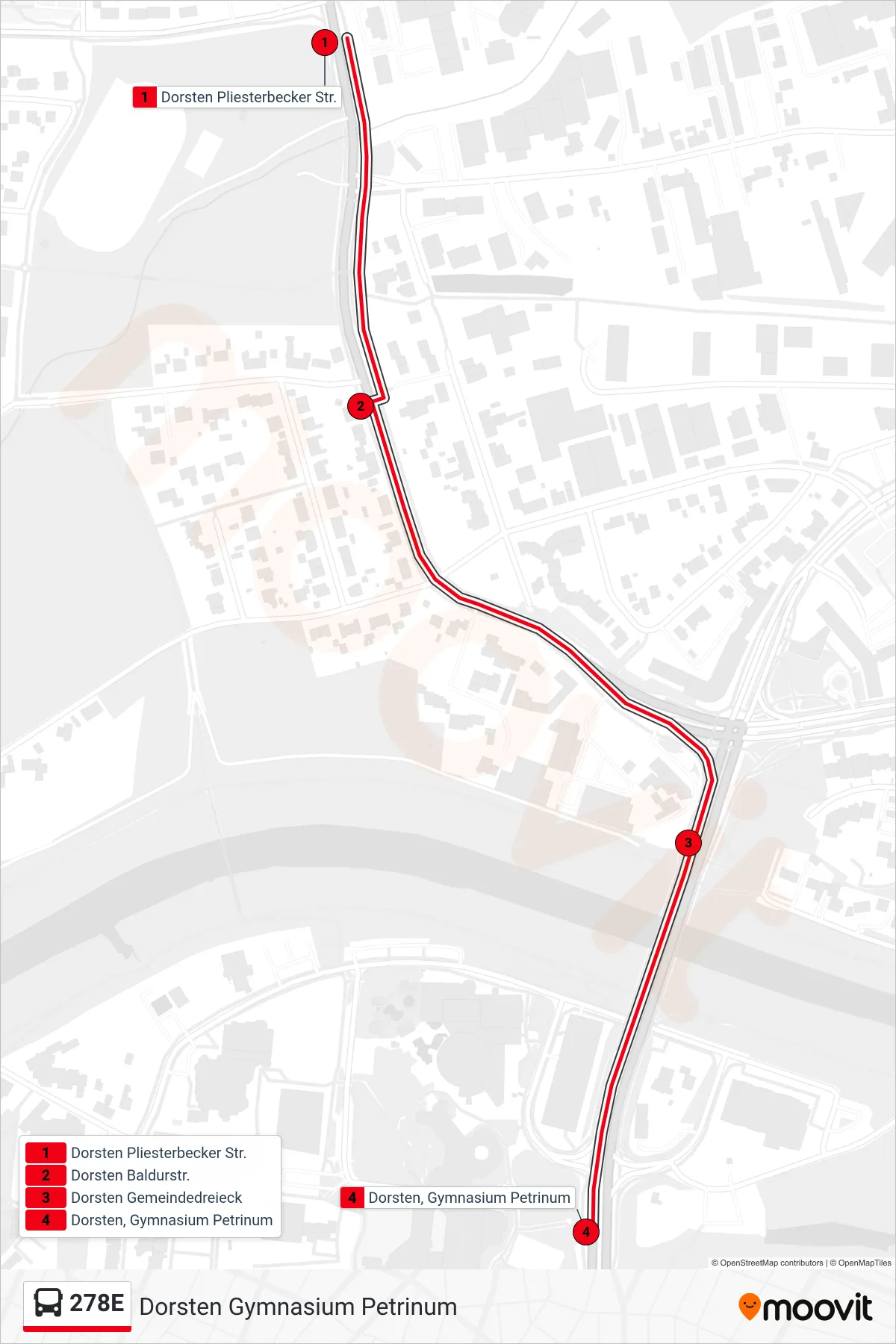 Linie 278E (Bus) Richtung Dorsten Gymnasium Petrinum: Route und Haltestellen auf der Karte