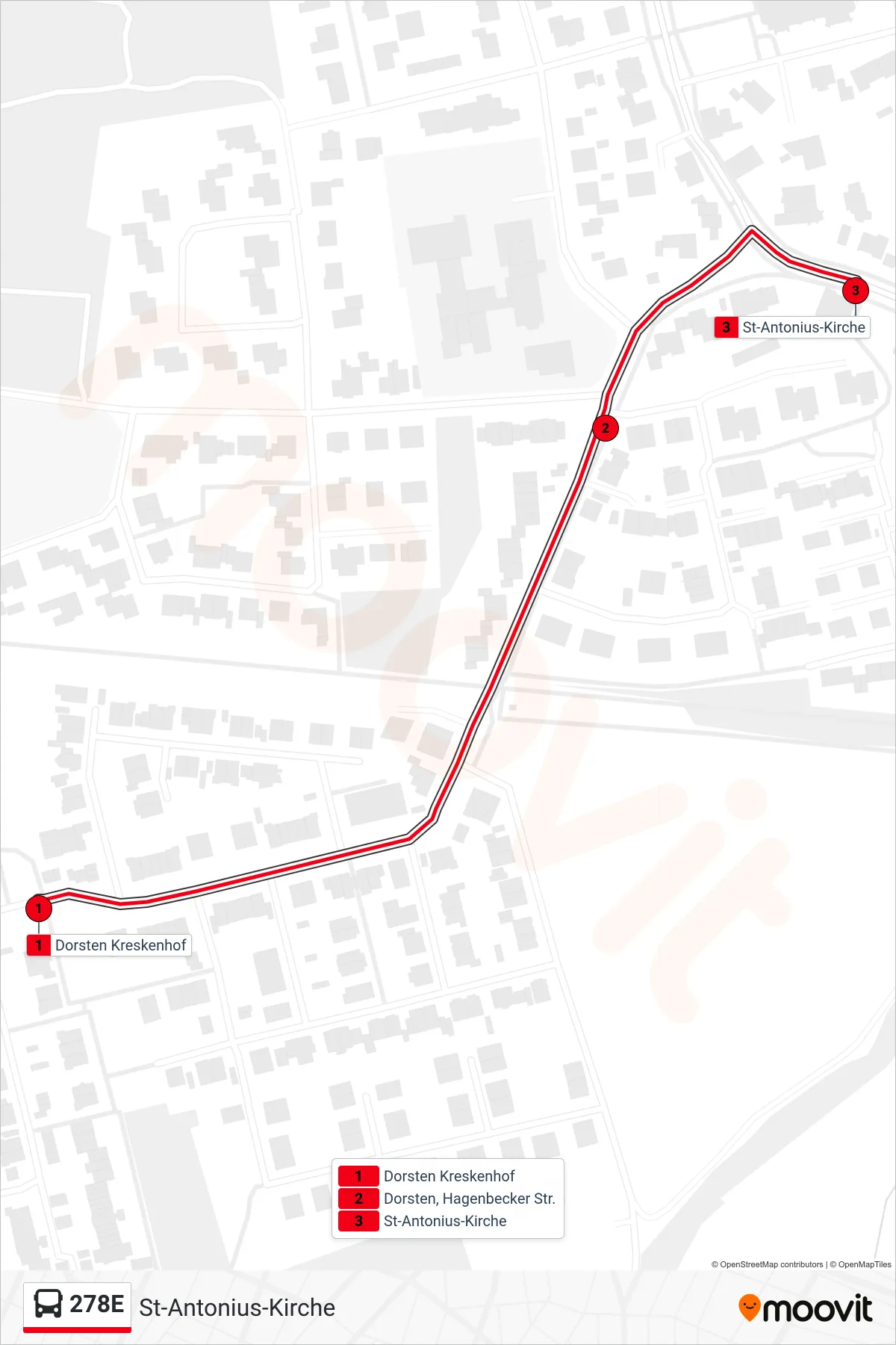 Linie 278E (Bus) Richtung St-Antonius-Kirche: Route und Haltestellen auf der Karte