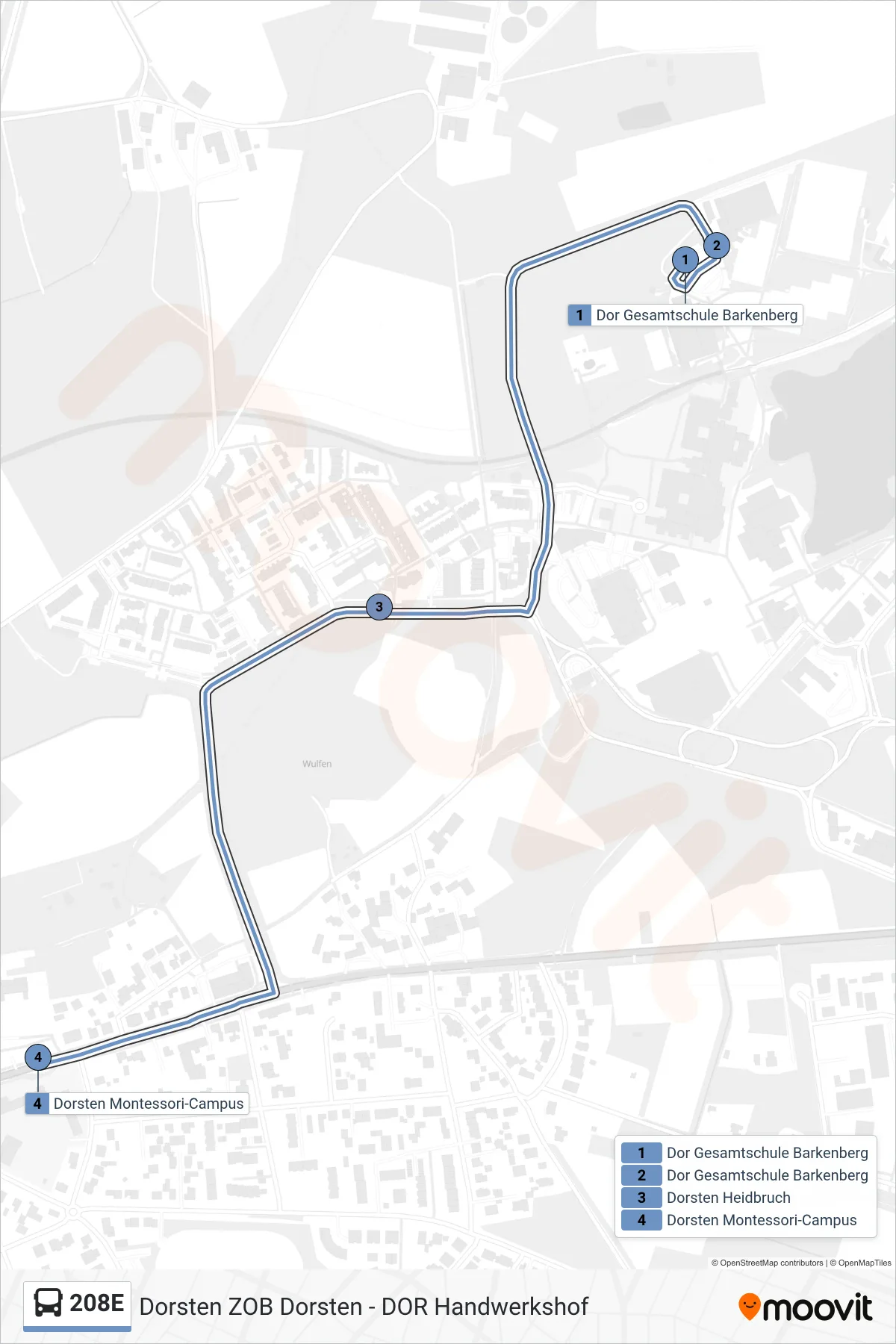 Linie 208E (Bus) Richtung Dorsten Montessori-Campus: Route und Haltestellen auf der Karte